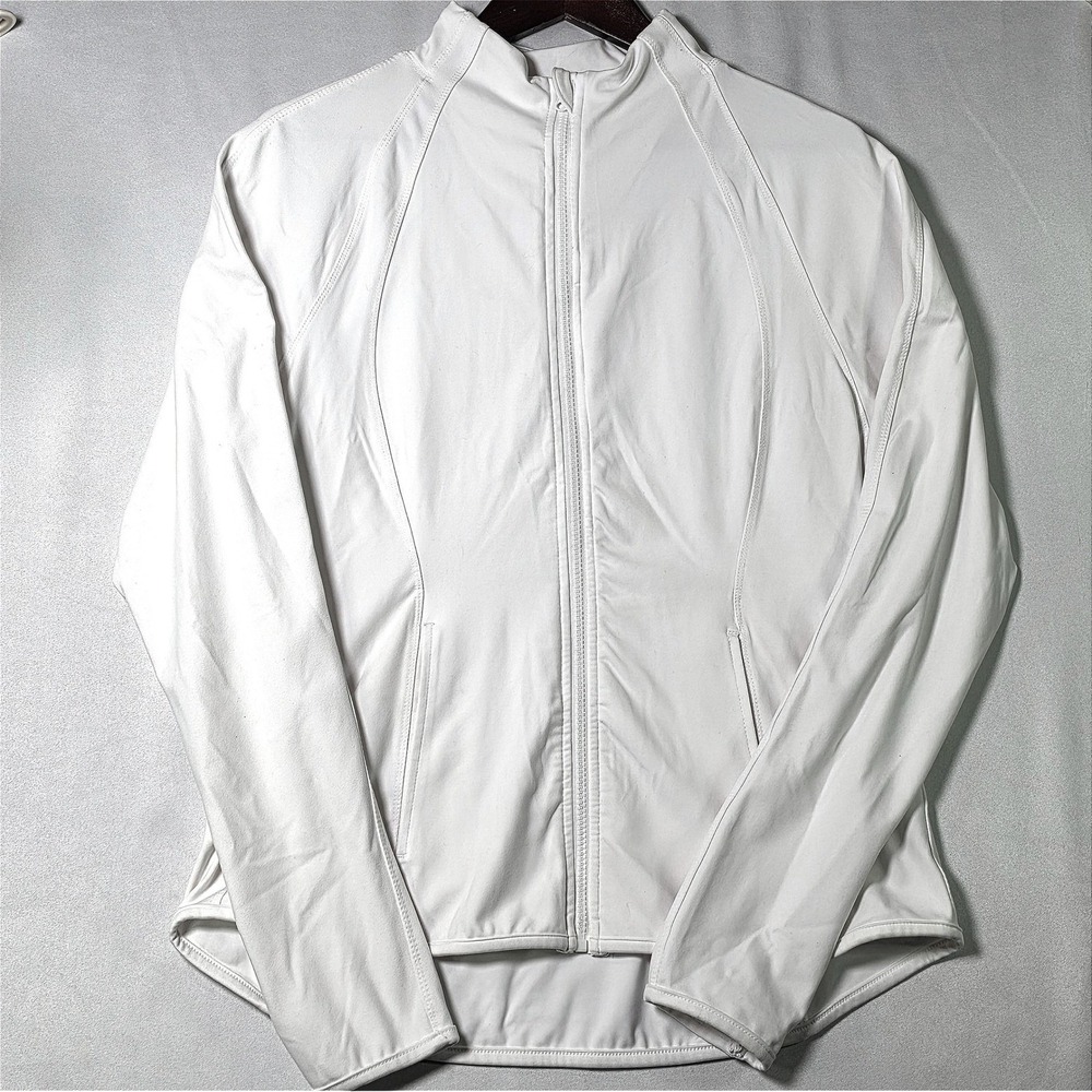 Yoga Club Womens XXL White Full Zip Athletic Jacket Mock Neck Thumbholes Pockets